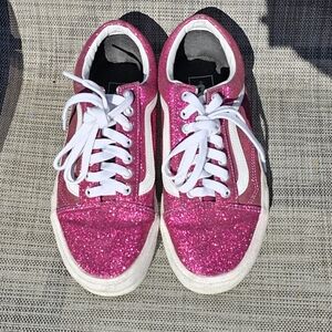 Vibrant Pink Glitter Sneakers with White Accents